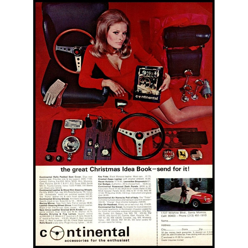 1969 Continental Car Accessories Christmas Idea Book Vintage Print Ad Wall Art